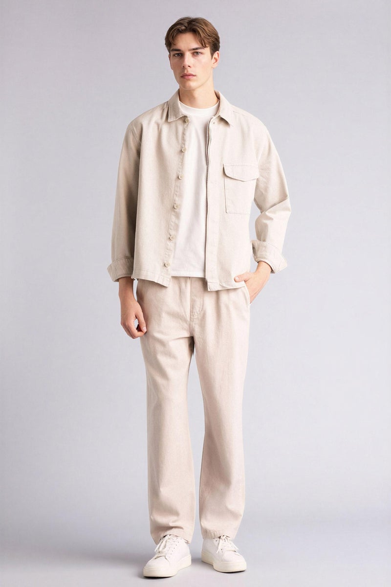 DeFacto Beige Man Cotton Boxy Fit Shirt Casual - Image 2